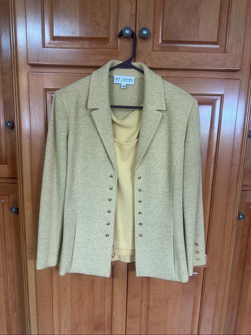 St. John Women's Pale Yellow Knit Blazer with Gold-Tone Buttons